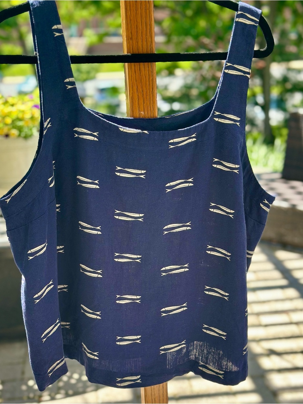 Navy Fish Print Linen Rayon Tank Top XXL Coastal Nautical Beach NWT - Picture 3 of 7
